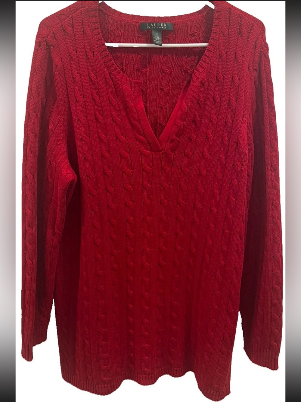 Lauren Ralph Lauren Cable Knit Sweater Red 100% Cotton Women's 1X